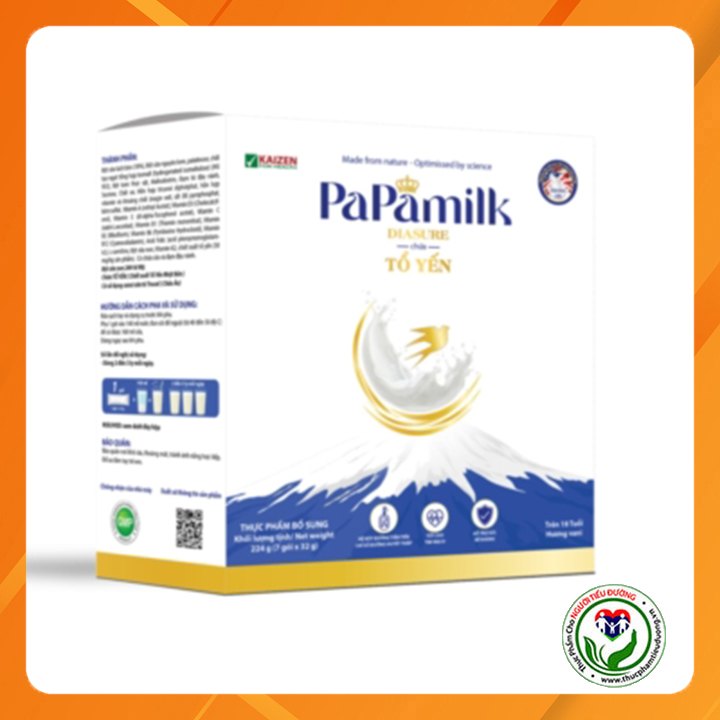 Sữa cho người tiểu đường PaPamilk Diasure chứa Tổ Yến - Hộp 7 gói (gói 32g)