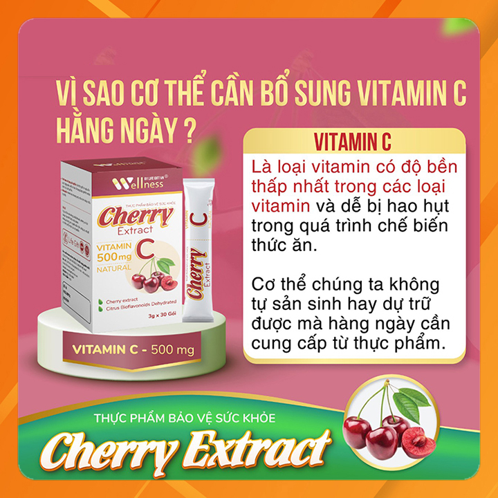 Vì sao cần bổ sung Thực phẩm bảo vệ sức khỏe Cherry Extract Vitamin C hộp 30 gói hằng ngày?